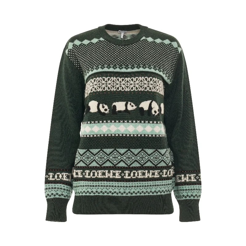 Suna Fujita Panda Knit Sweater in Dark Green/Multicolour