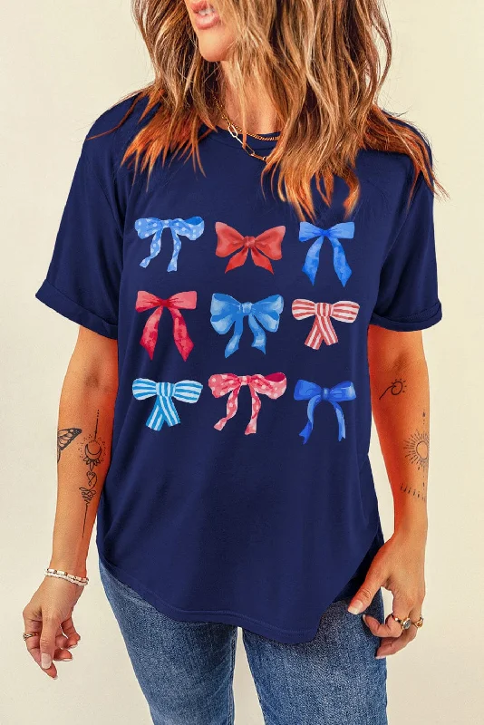 Shorts & Skirts unique wear-Patriotic Bow Graphic Women's Short Sleeve T-Shirt