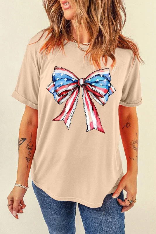 Shorts & Skirts fashion ideas-Bow Graphic Round Neck Short Sleeve T-Shirt