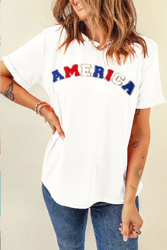 Shorts & Skirts budget looks-AMERICA Round Neck Short Sleeve T-Shirt