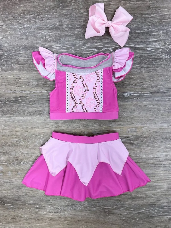 Shorts & Skirts cozy fits-Pink Princess 2 Piece Skirted Swimsuit