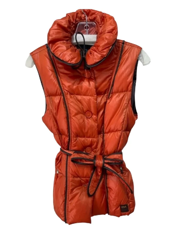 Waistcoats & Vest with pop style-Escada Sport Size 36 Orange Polymide Puffer Drawstring Neck Back Tie Vest