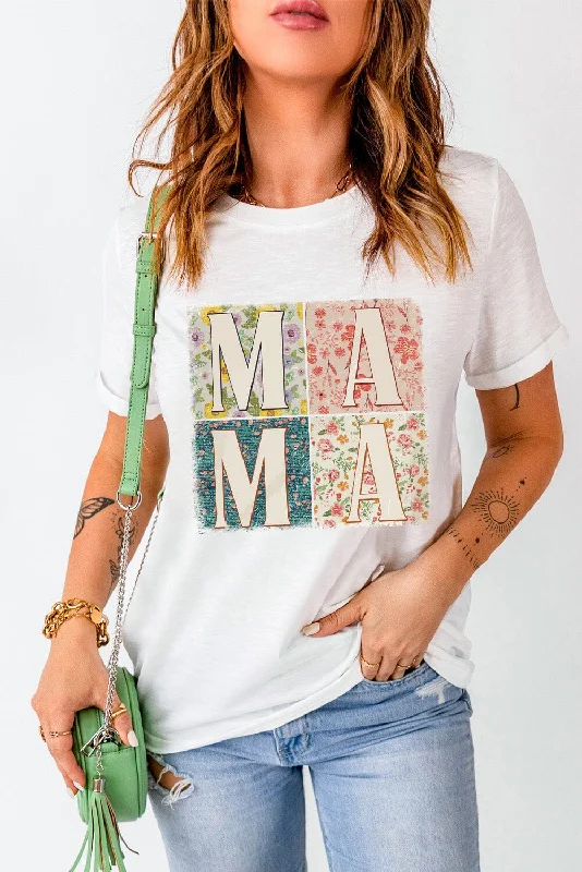 Shorts & Skirts outfit guide-MAMA Round Neck Short Sleeve T-Shirt