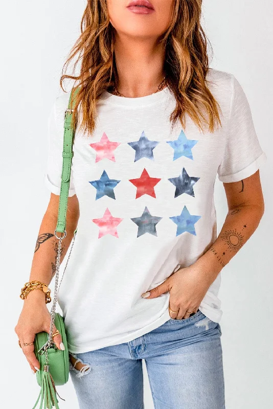 Shorts & Skirts fashion finds-Star Round Neck Short Sleeve T-Shirt