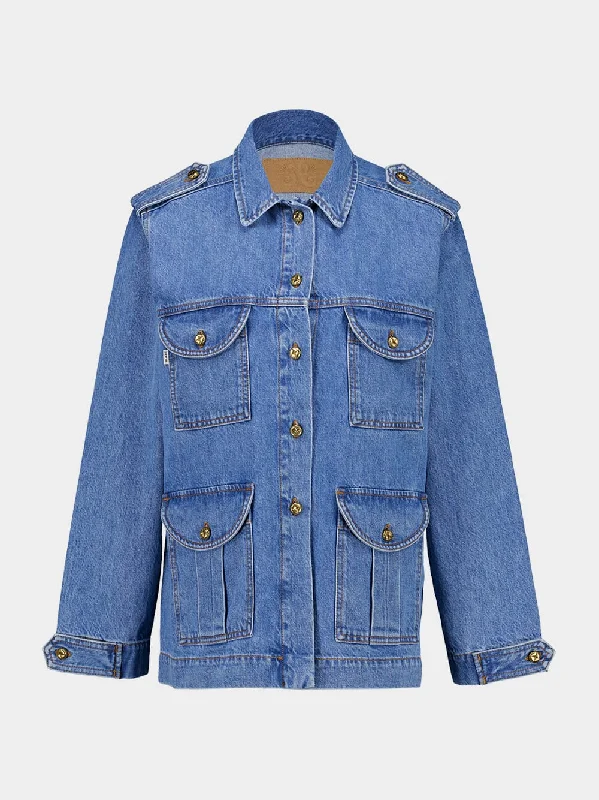 Jackets with slim fit -Blue Denim Sahariana Jacket