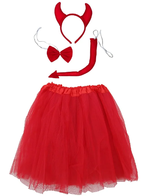 Shorts & Skirts unique designs-Adult Red Devil Costume - Red Tutu Skirt, Tail, Bow Tie, & Headband Horns Set for Adult or Plus Size