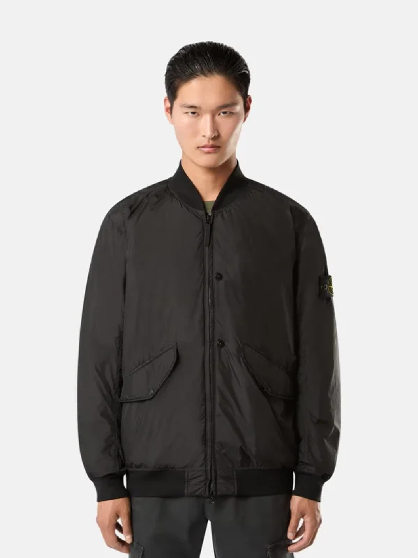 Jackets with padded shoulders -Black Wind-Resistant Bomber Jacket