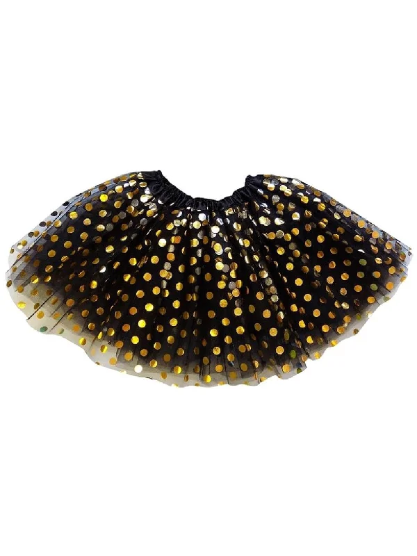 Shorts & Skirts trendy options-Black and Gold Polka Dot Tutu Skirt Costume for Girls, Women, Plus