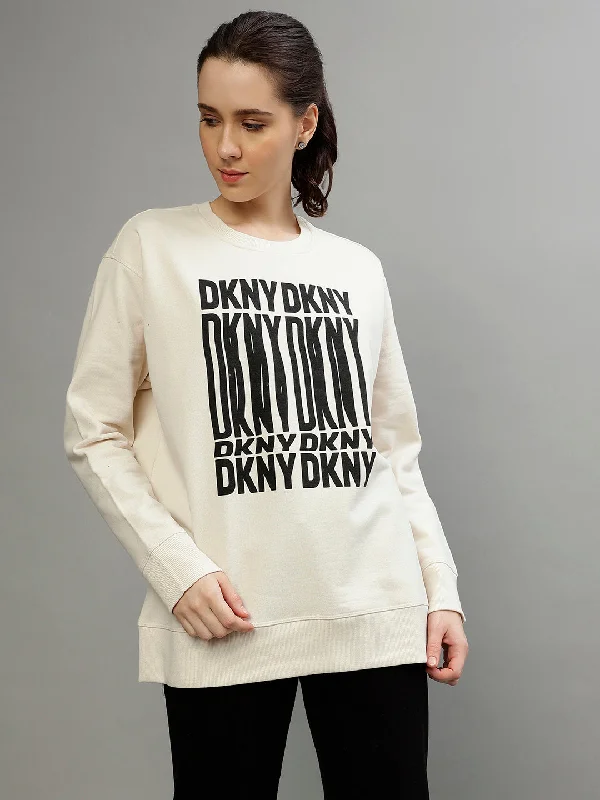 Hoodies for cultural events-Dkny Women Printed Round Neck Full Sleeves Sweatshirt