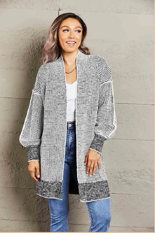 Cardigans with shoes combo-Woven Right Heathered Open Front Longline Cardigan