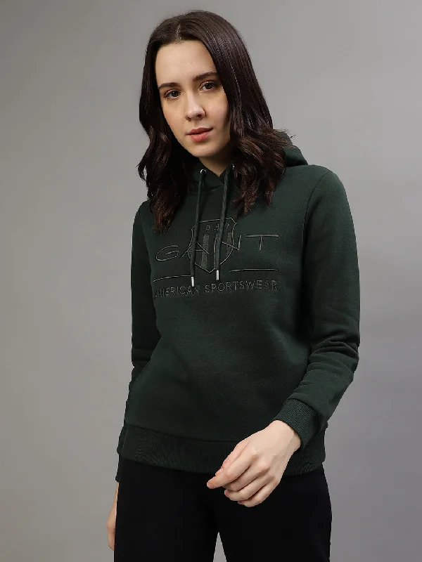 Sweatshirts with robot graphics-Gant Women Embroidered Hooded Full Sleeves Sweatshirt