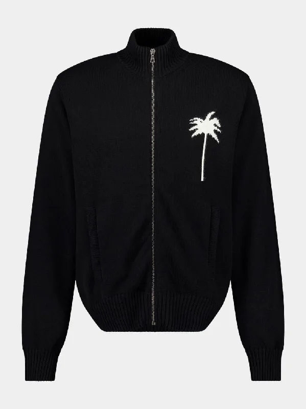 Jackets in matte finish -Black Palm Tree Knit Track Jacket