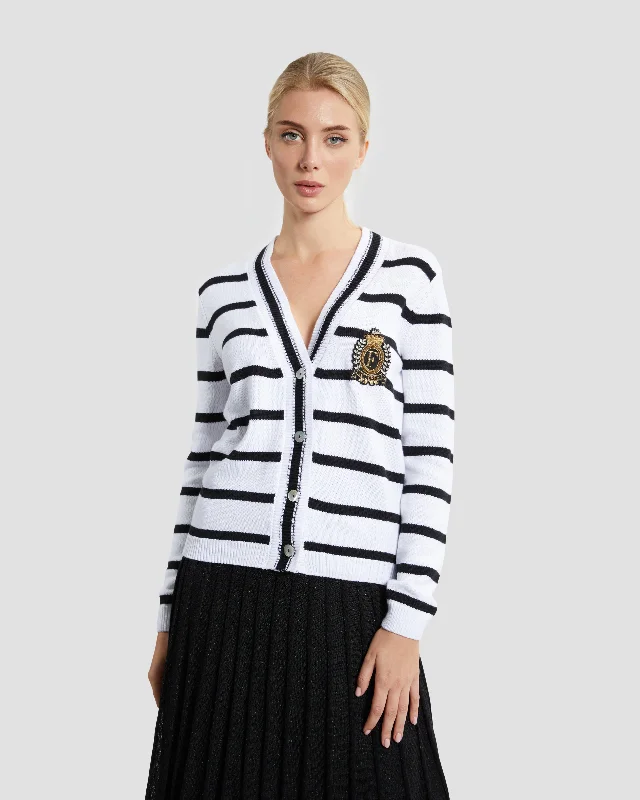 Cardigans with hippie style-Striped Emblem Embellished Cardigan