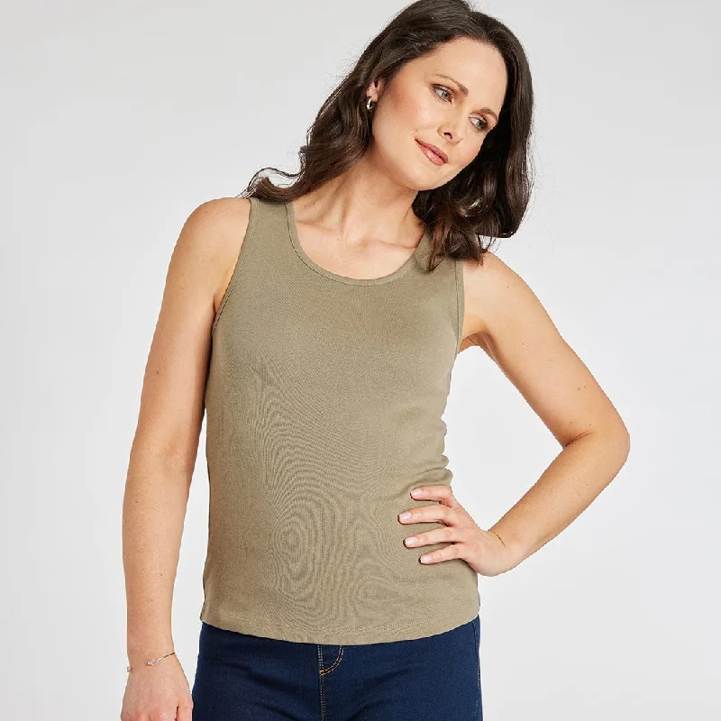 Waistcoats & Vest with casual socks-Ladies Essential Crew Vest Khaki