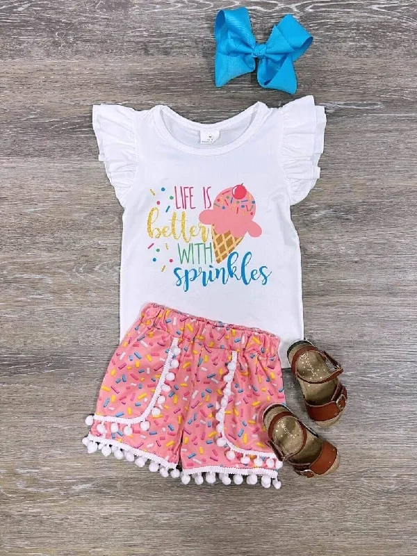 Shorts & Skirts comfy trends-Better with Sprinkles Girls Pom Shorts Outfit