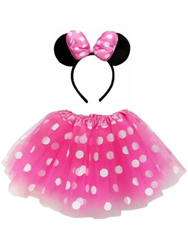 Shorts & Skirts elegant designs-Adult Mouse Costume - Hot Pink Polka Dot Tutu Skirt & Headband Set for Adult or Plus Size