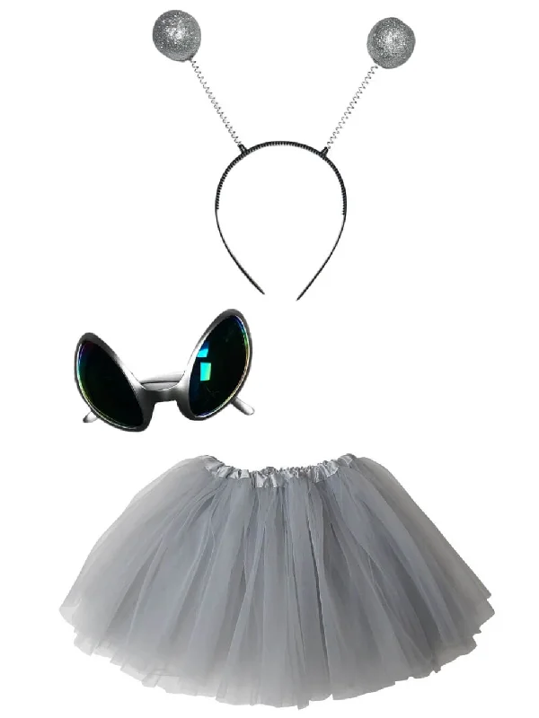 Shorts & Skirts modern looks-Adult Alien Costume Silver - Tutu Skirt, Sunglasses, & Headband Set for Adult or Plus Size