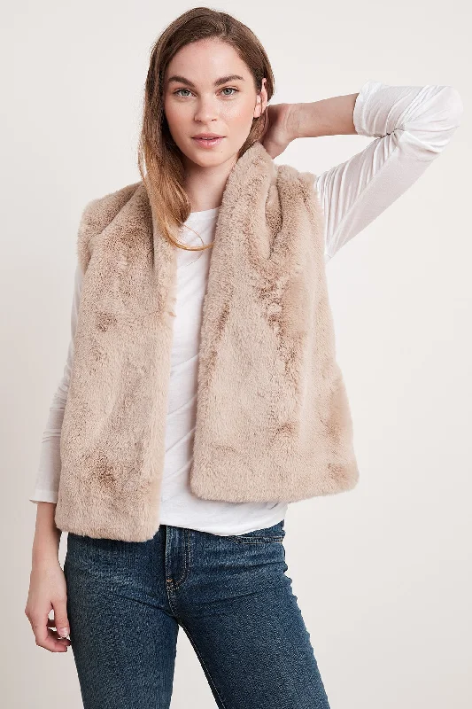 Waistcoats & Vest with patterned socks-CHELLE FAUX LUX FUR OPEN VEST