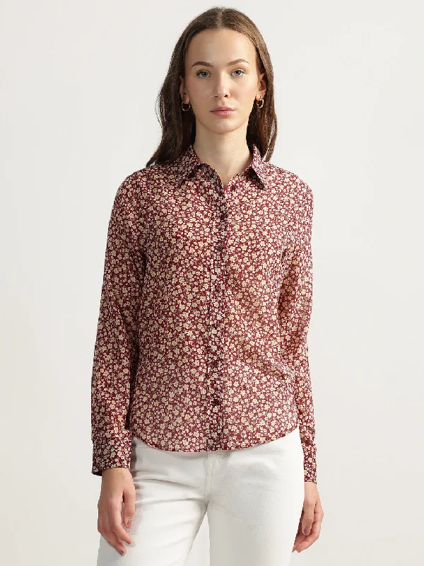 Blouses & Shirts beach-Gant Women Red Printed Spread Collar Full Sleeves Shirt