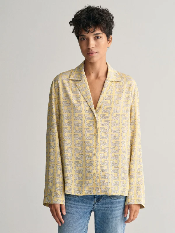 Blouses & Shirts online-Gant Women Yellow Printed Cuban Collar Full Sleeves Shirt