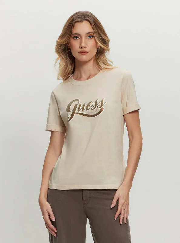 Blouses & Shirts organic-Eco Beige Glittery Logo T-Shirt