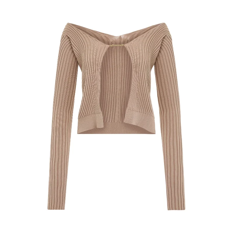 Cardigans with movie night-Pralu Longue Charm Cardigan in Light Brown 2