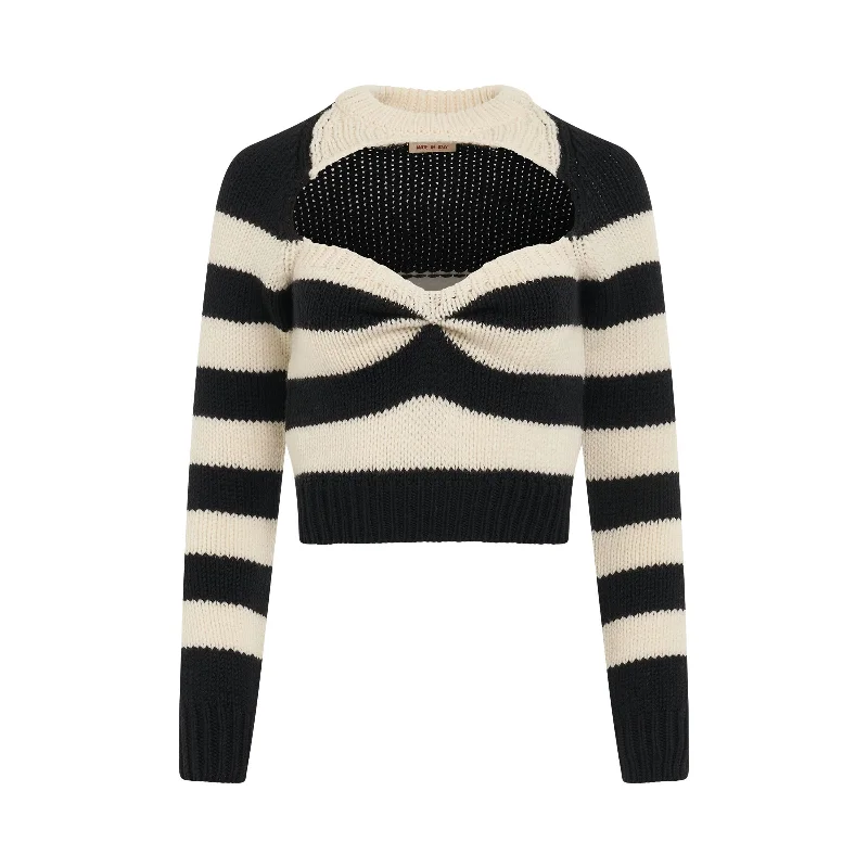 Striped Cropped Sweater in Stone White