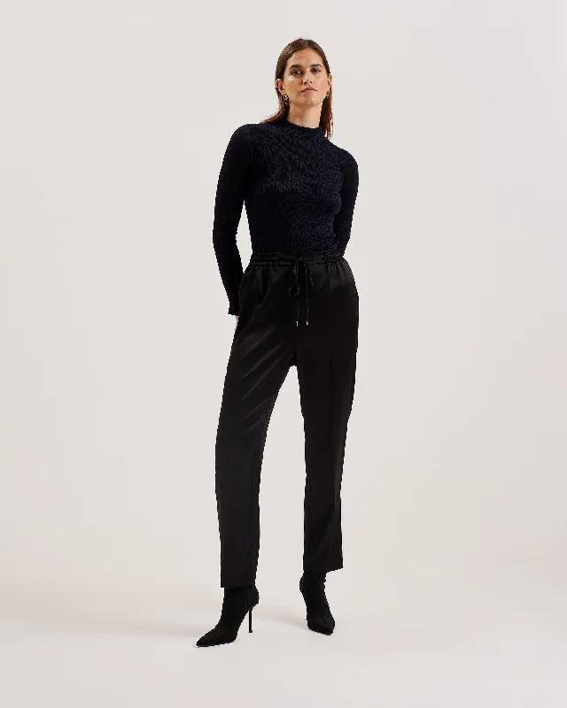 Raineee Metallic Ribbed Funnel Neck Jumper Navy