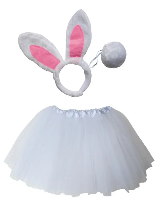 Shorts & Skirts seasonal offers-Adult White Rabbit Costume - Tutu Skirt, Tail, & Headband Set for Adult or Plus Size