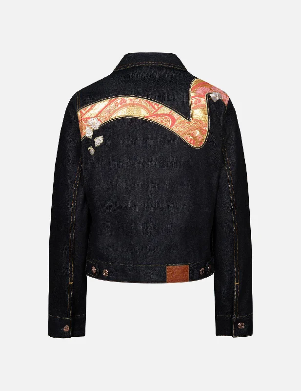 Jackets for plus size -Brocade Seagull and Daicock  Appliqué Regular Fit Denim Jacket