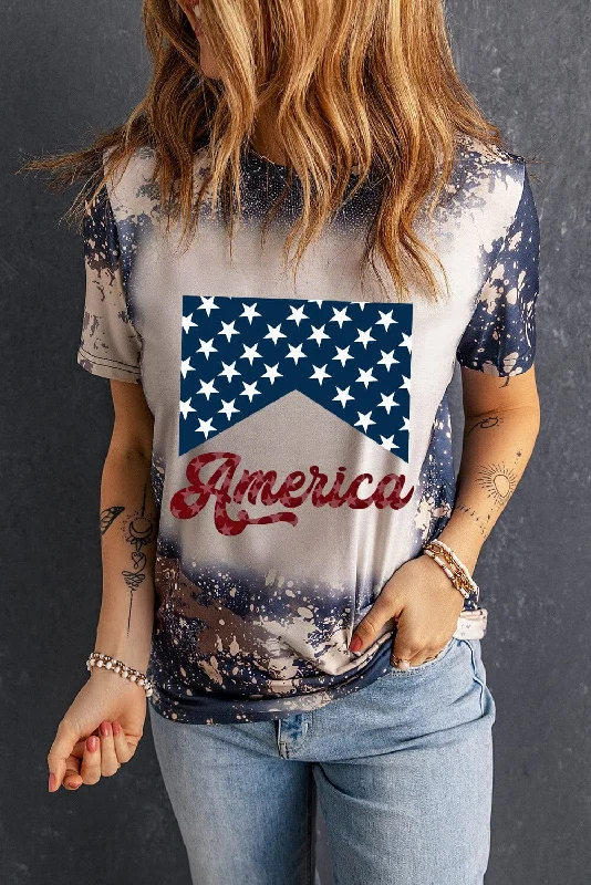 Shorts & Skirts seasonal fits-AMERICA Round Neck Short Sleeve T-Shirt