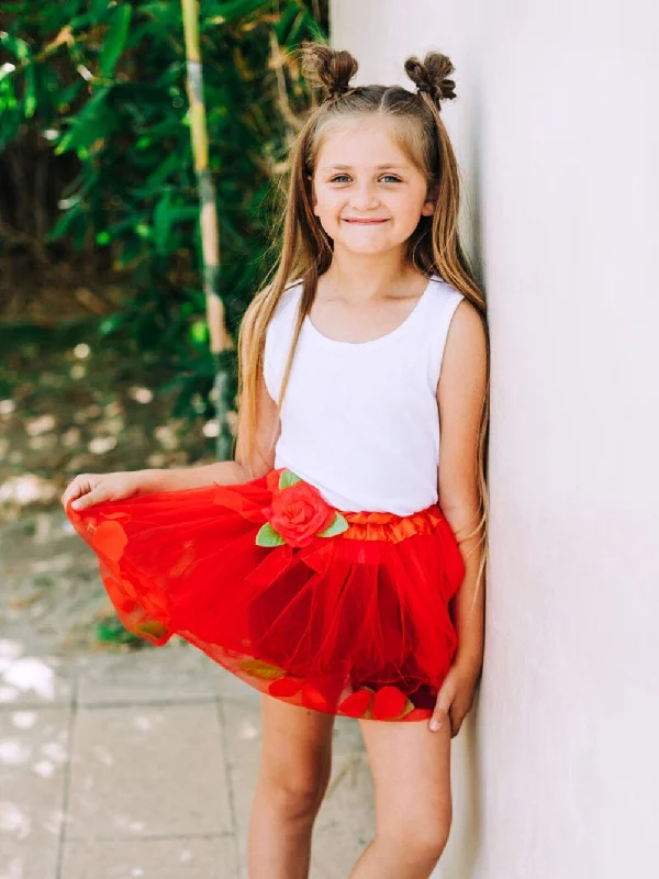 Shorts & Skirts trendy designs-Red Posh Petal Girls Tutu Skirt - Kids Size 3-Layer Tulle Basic Ballet Dance Costume Tutus