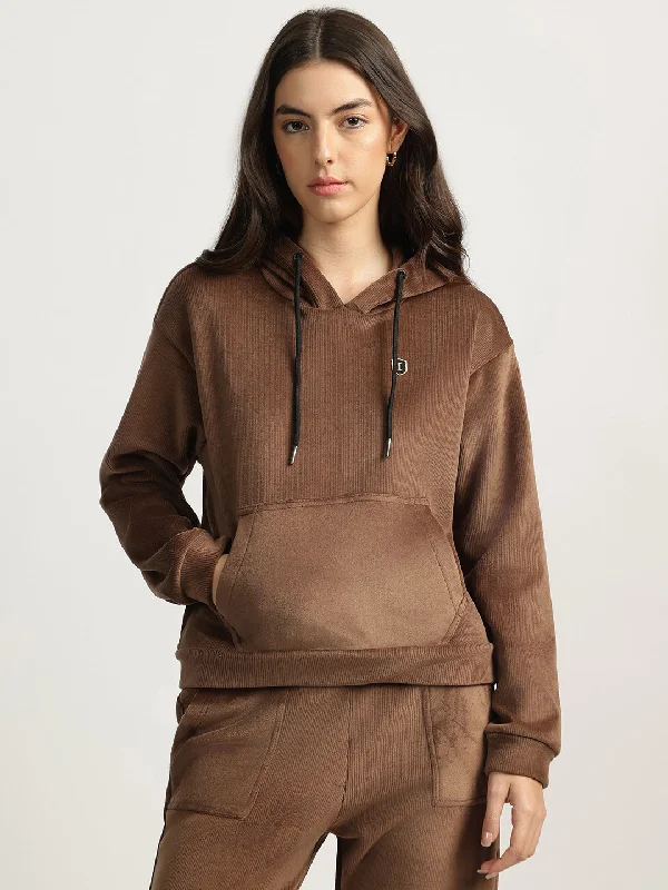 Sweatshirts with hacker vibes-Iconic Women Brown Solid Round Neck Full Sleeves Sweatshirt