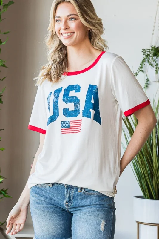 Shorts & Skirts modern trends-USA Contrast Trim Short Sleeve T-Shirt