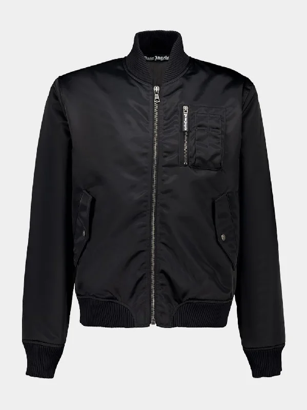 Jackets with deep pockets -Curved Logo Leather Bomber Jacket