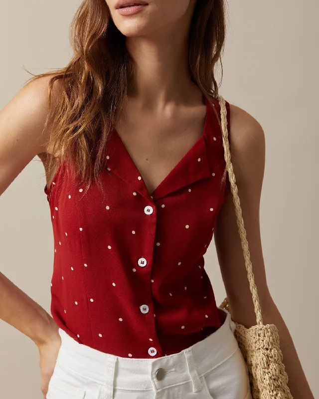 Waistcoats & Vest with 1930s fashion-The Red V Neck Polka Dot Print Sleeveless Vest