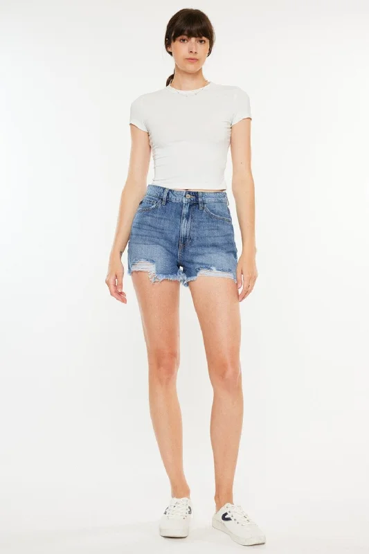 Shorts & Skirts cozy trends-Kancan Distressed Raw Hem High Waist Denim Shorts