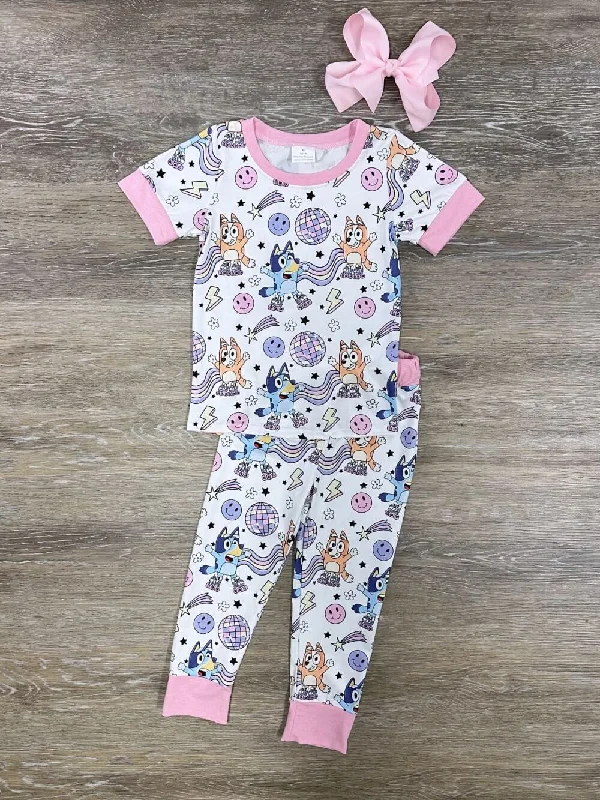 Shorts & Skirts trendy fabrics-Blue Dog Roller Skate Derby Short Sleeve Pajama Set