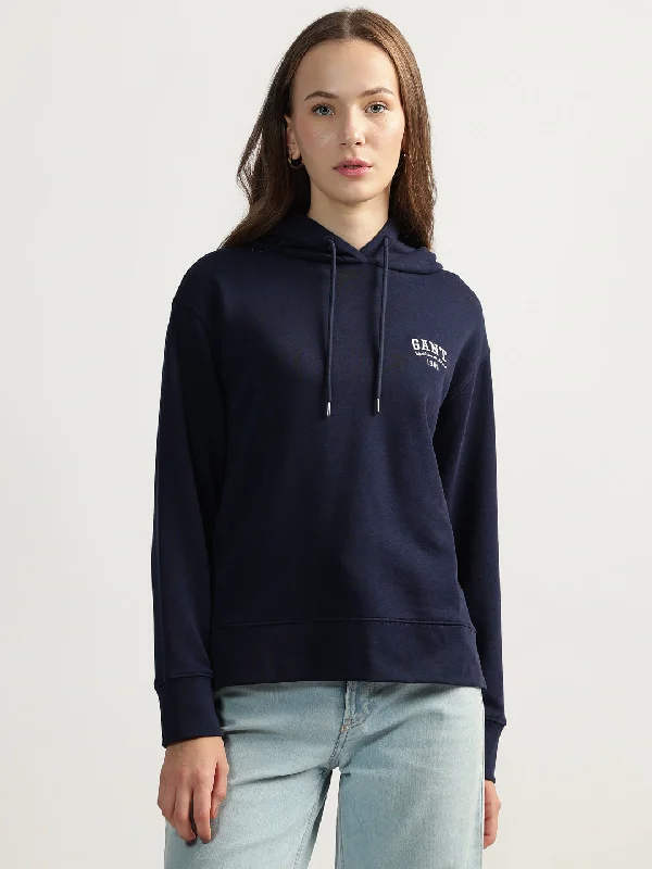 Sweatshirts with claw designs-Gant Women Blue Solid Hooded Full Sleeves Pullover Style Sweatshirt