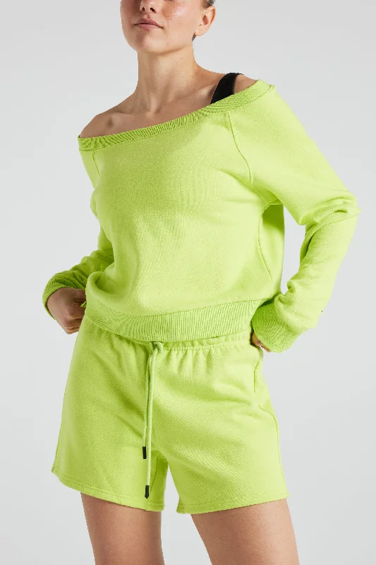 Sweatshirts for staycations-Electric Fleece Shoulder Sweatshirt - Lime Punch