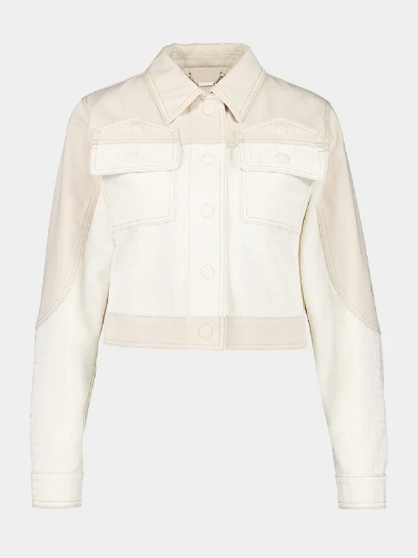 Jackets in silk -White FF Cropped Denim Jacket