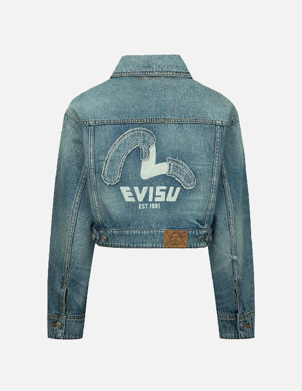 Jackets with velcro -Embellished Denim Seagull Appliqué Denim Jacket