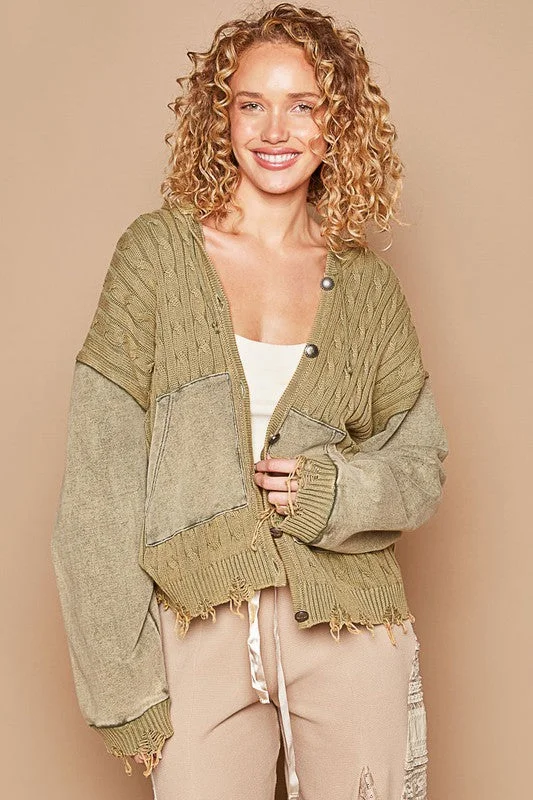 Cardigans with daily deal-POL Distressed Hem Button Up Hooded Cardigan