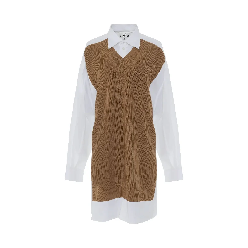 Waistcoats & Vest purple design-Layered Shirt with Knit Vest in White/Camel