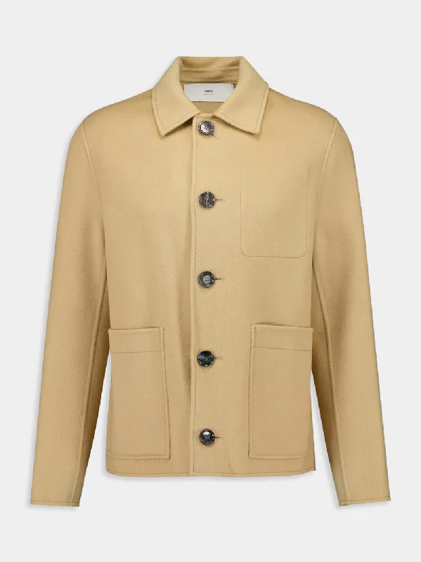 Jackets for obstacle courses -Beige Boxy Buttoned Jacket