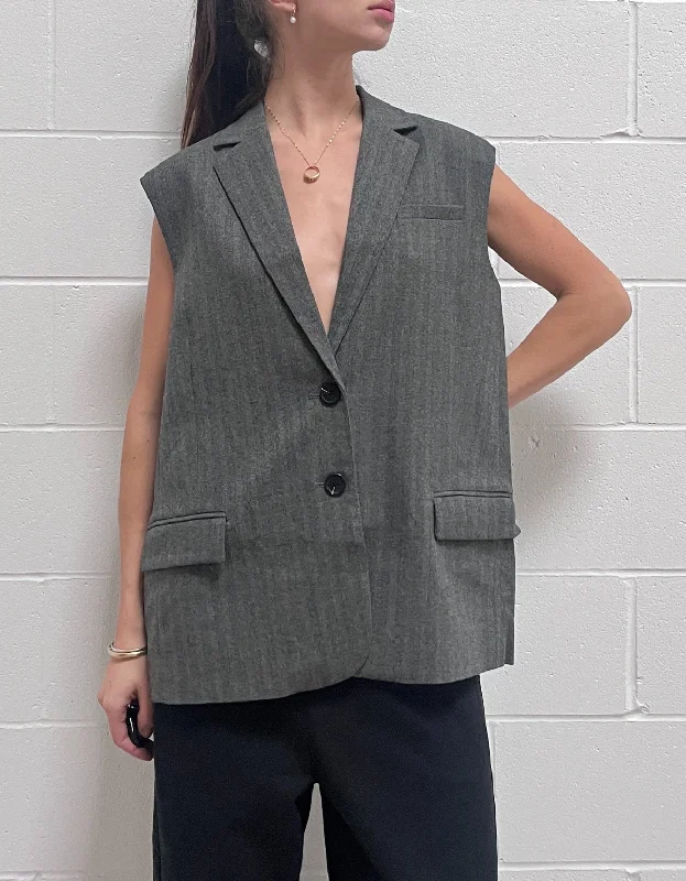 Waistcoats & Vest with dance socks-Hollanda Oversize Waistcoat in Dark Grey Melange