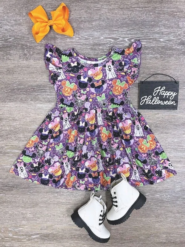 Shorts & Skirts new arrivals-Theme Park Fun Halloween Girls Flutter Short Sleeve Dress