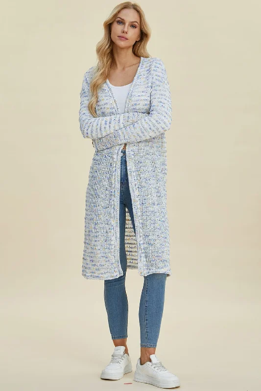 Cardigans with hat accessory-Double Take Full Size Open Front Longline Cardigan