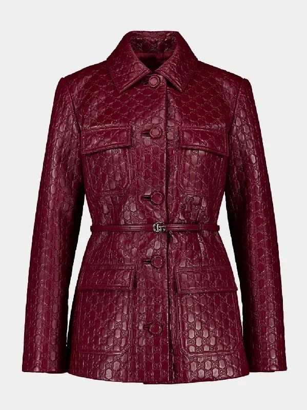 Jackets with vibrant colors -Ancora Red GG Embossed Leather Jacket