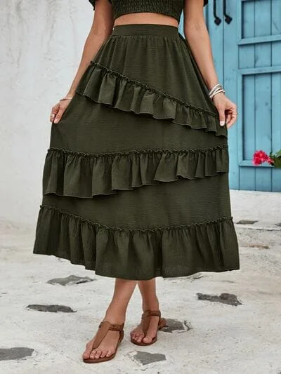 Shorts & Skirts exclusive fits-Ruffled Elastic Waist Midi Skirt